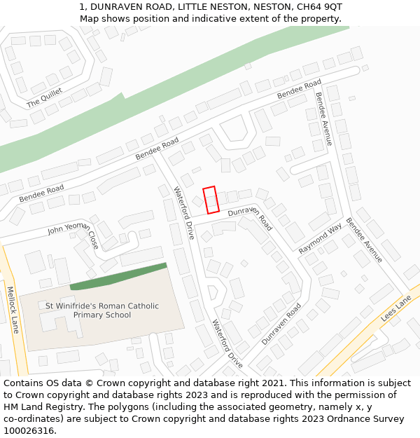 1, DUNRAVEN ROAD, LITTLE NESTON, NESTON, CH64 9QT: Location map and indicative extent of plot