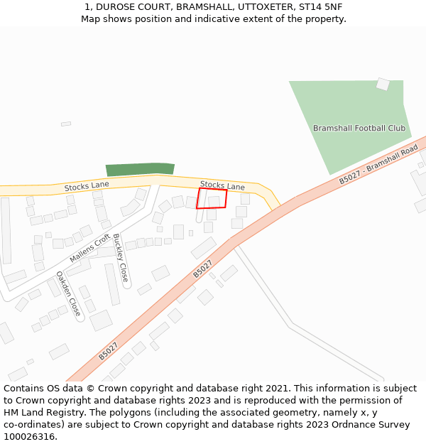 1, DUROSE COURT, BRAMSHALL, UTTOXETER, ST14 5NF: Location map and indicative extent of plot