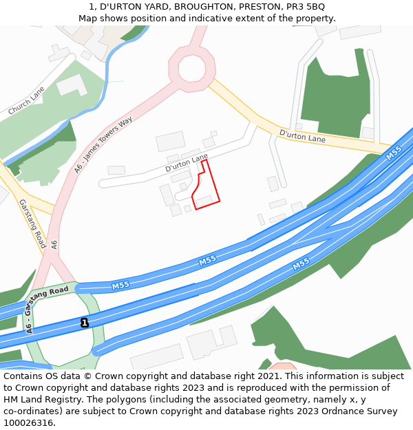 1, D'URTON YARD, BROUGHTON, PRESTON, PR3 5BQ: Location map and indicative extent of plot