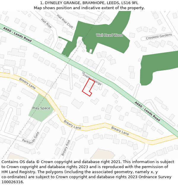 1, DYNELEY GRANGE, BRAMHOPE, LEEDS, LS16 9FL: Location map and indicative extent of plot