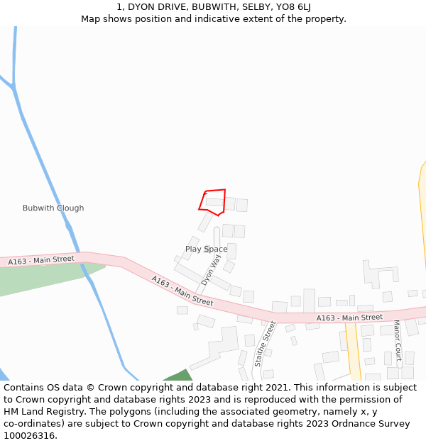 1, DYON DRIVE, BUBWITH, SELBY, YO8 6LJ: Location map and indicative extent of plot