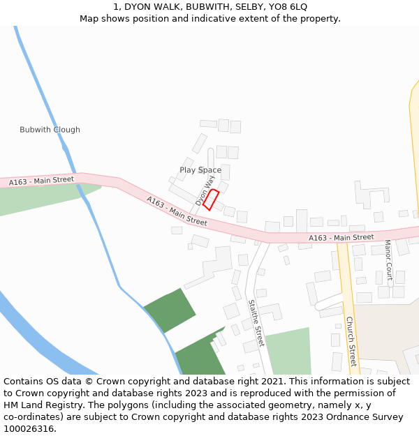 1, DYON WALK, BUBWITH, SELBY, YO8 6LQ: Location map and indicative extent of plot