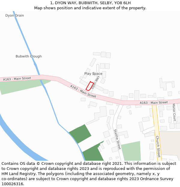 1, DYON WAY, BUBWITH, SELBY, YO8 6LH: Location map and indicative extent of plot
