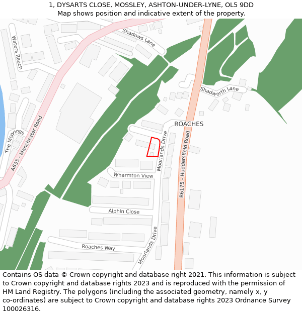 1, DYSARTS CLOSE, MOSSLEY, ASHTON-UNDER-LYNE, OL5 9DD: Location map and indicative extent of plot