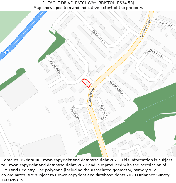 1, EAGLE DRIVE, PATCHWAY, BRISTOL, BS34 5RJ: Location map and indicative extent of plot