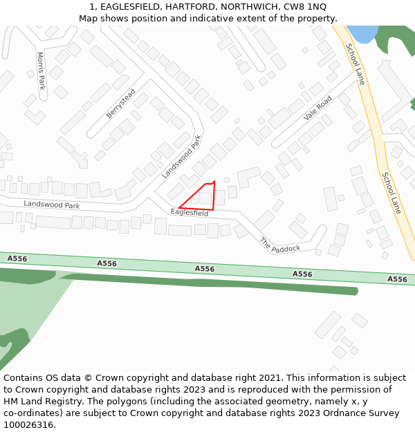 1, EAGLESFIELD, HARTFORD, NORTHWICH, CW8 1NQ: Location map and indicative extent of plot