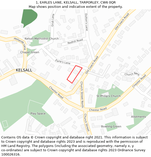 1, EARLES LANE, KELSALL, TARPORLEY, CW6 0QR: Location map and indicative extent of plot