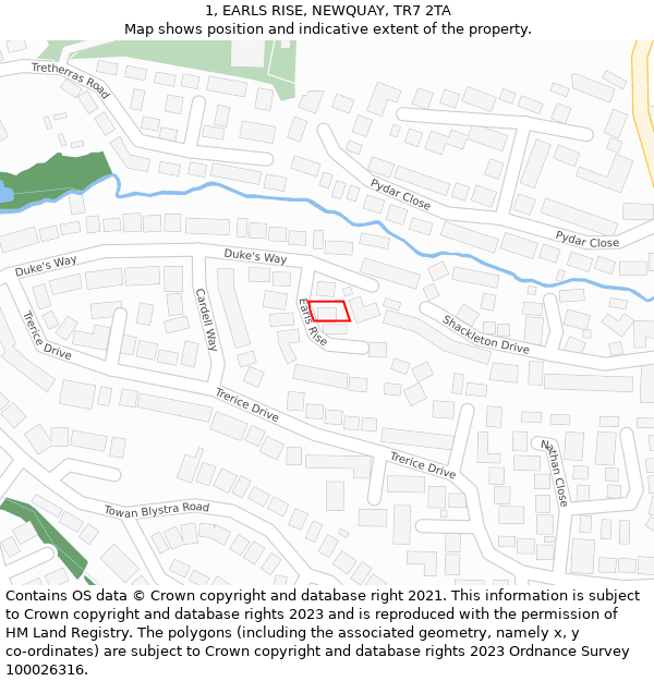 1, EARLS RISE, NEWQUAY, TR7 2TA: Location map and indicative extent of plot