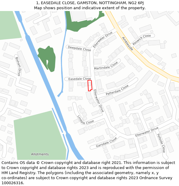 1, EASEDALE CLOSE, GAMSTON, NOTTINGHAM, NG2 6PJ: Location map and indicative extent of plot