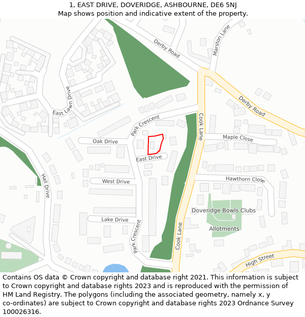 1, EAST DRIVE, DOVERIDGE, ASHBOURNE, DE6 5NJ: Location map and indicative extent of plot