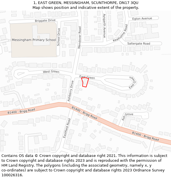 1, EAST GREEN, MESSINGHAM, SCUNTHORPE, DN17 3QU: Location map and indicative extent of plot