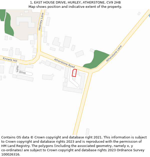1, EAST HOUSE DRIVE, HURLEY, ATHERSTONE, CV9 2HB: Location map and indicative extent of plot