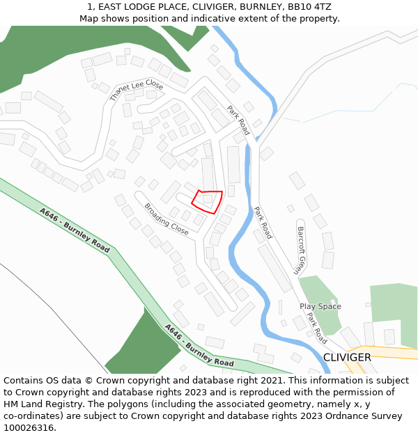 1, EAST LODGE PLACE, CLIVIGER, BURNLEY, BB10 4TZ: Location map and indicative extent of plot