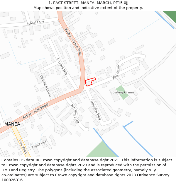 1, EAST STREET, MANEA, MARCH, PE15 0JJ: Location map and indicative extent of plot