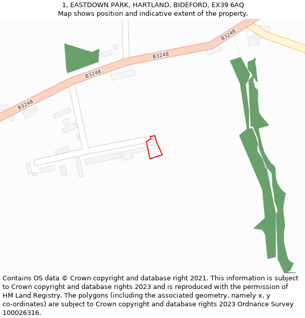 1, EASTDOWN PARK, HARTLAND, BIDEFORD, EX39 6AQ: Location map and indicative extent of plot