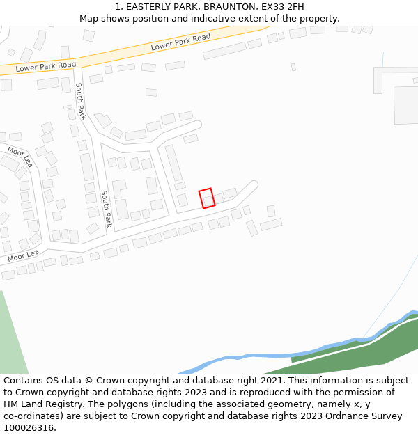 1, EASTERLY PARK, BRAUNTON, EX33 2FH: Location map and indicative extent of plot
