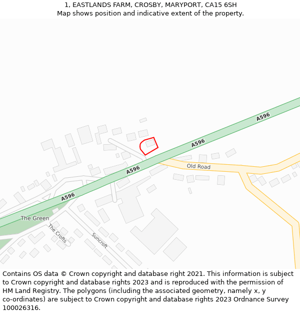 1, EASTLANDS FARM, CROSBY, MARYPORT, CA15 6SH: Location map and indicative extent of plot