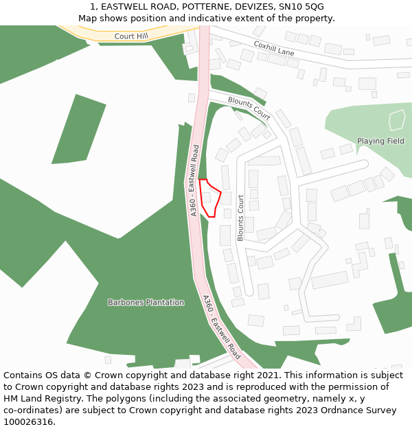 1, EASTWELL ROAD, POTTERNE, DEVIZES, SN10 5QG: Location map and indicative extent of plot