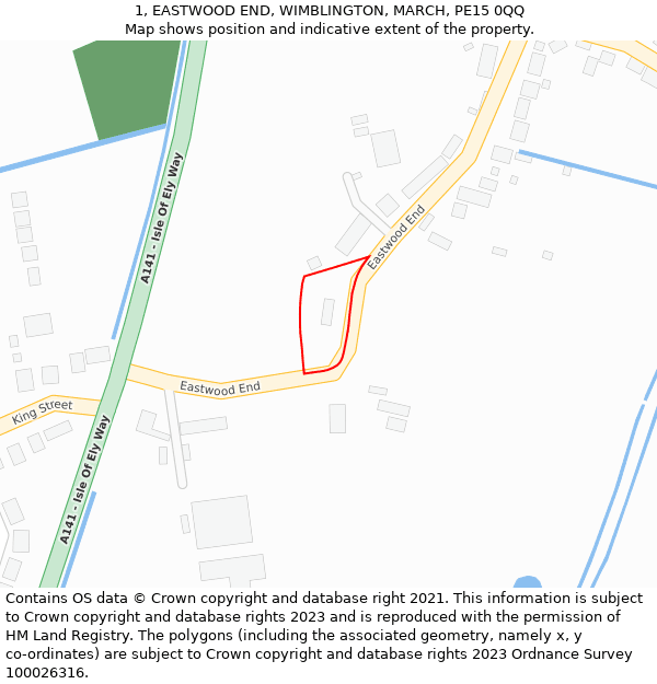 1, EASTWOOD END, WIMBLINGTON, MARCH, PE15 0QQ: Location map and indicative extent of plot