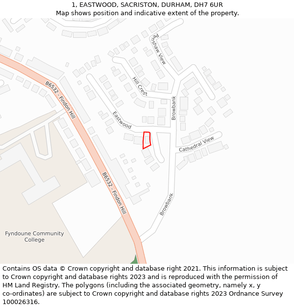 1, EASTWOOD, SACRISTON, DURHAM, DH7 6UR: Location map and indicative extent of plot