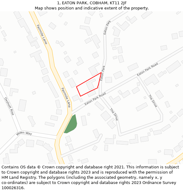 1, EATON PARK, COBHAM, KT11 2JF: Location map and indicative extent of plot