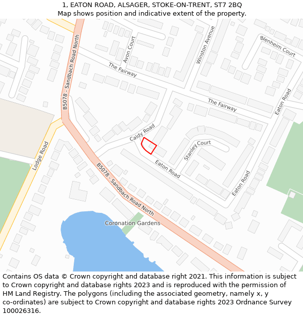 1, EATON ROAD, ALSAGER, STOKE-ON-TRENT, ST7 2BQ: Location map and indicative extent of plot