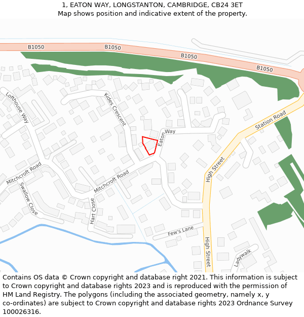 1, EATON WAY, LONGSTANTON, CAMBRIDGE, CB24 3ET: Location map and indicative extent of plot