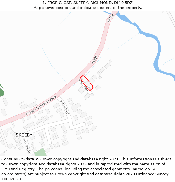 1, EBOR CLOSE, SKEEBY, RICHMOND, DL10 5DZ: Location map and indicative extent of plot