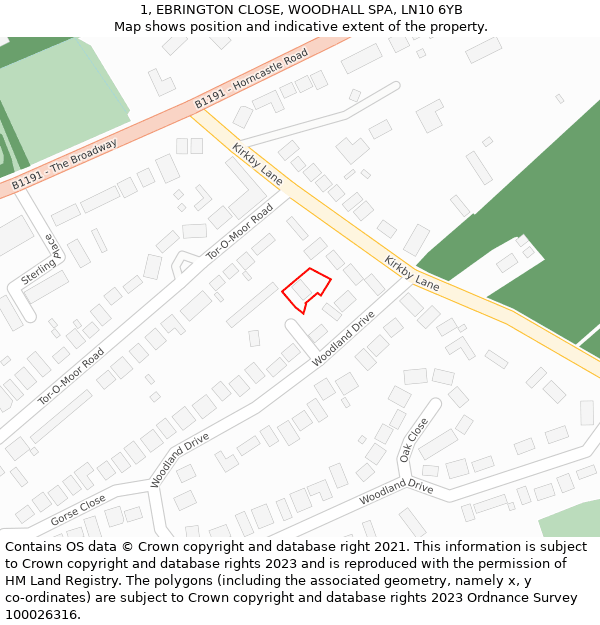 1, EBRINGTON CLOSE, WOODHALL SPA, LN10 6YB: Location map and indicative extent of plot