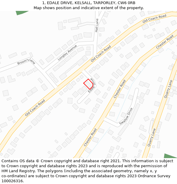 1, EDALE DRIVE, KELSALL, TARPORLEY, CW6 0RB: Location map and indicative extent of plot