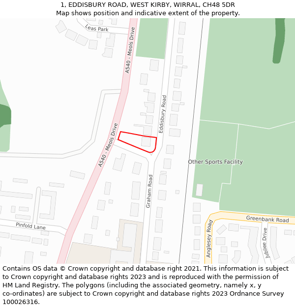 1, EDDISBURY ROAD, WEST KIRBY, WIRRAL, CH48 5DR: Location map and indicative extent of plot