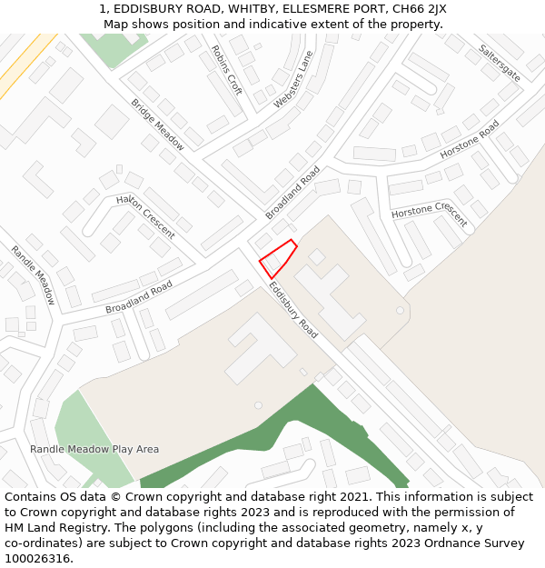 1, EDDISBURY ROAD, WHITBY, ELLESMERE PORT, CH66 2JX: Location map and indicative extent of plot