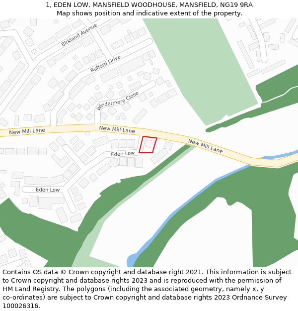1, EDEN LOW, MANSFIELD WOODHOUSE, MANSFIELD, NG19 9RA: Location map and indicative extent of plot