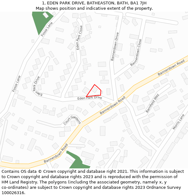 1, EDEN PARK DRIVE, BATHEASTON, BATH, BA1 7JH: Location map and indicative extent of plot