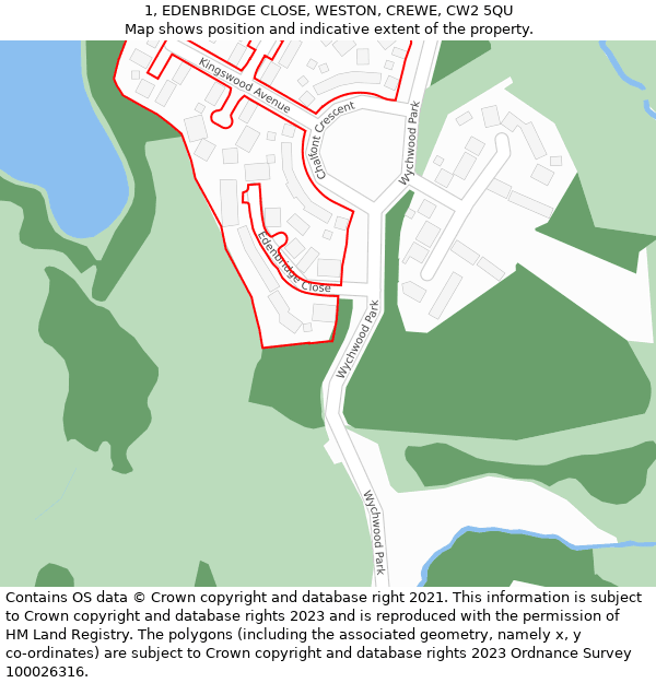 1, EDENBRIDGE CLOSE, WESTON, CREWE, CW2 5QU: Location map and indicative extent of plot