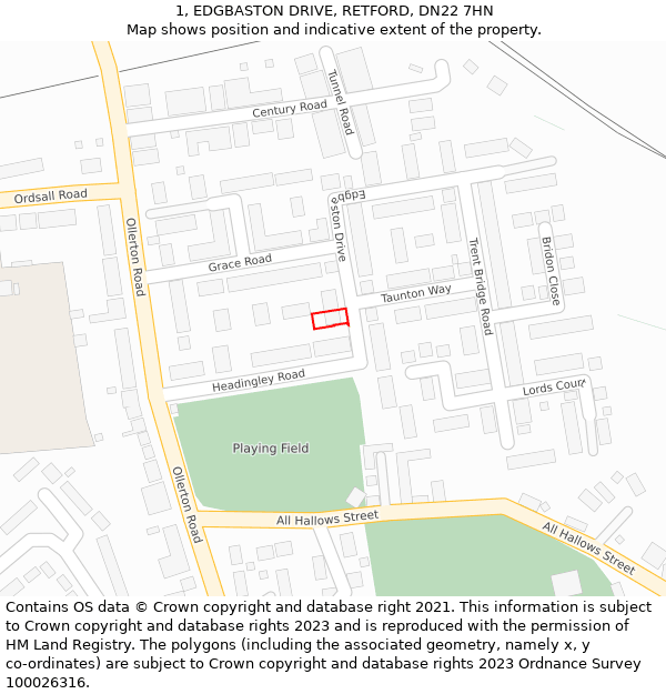 1, EDGBASTON DRIVE, RETFORD, DN22 7HN: Location map and indicative extent of plot
