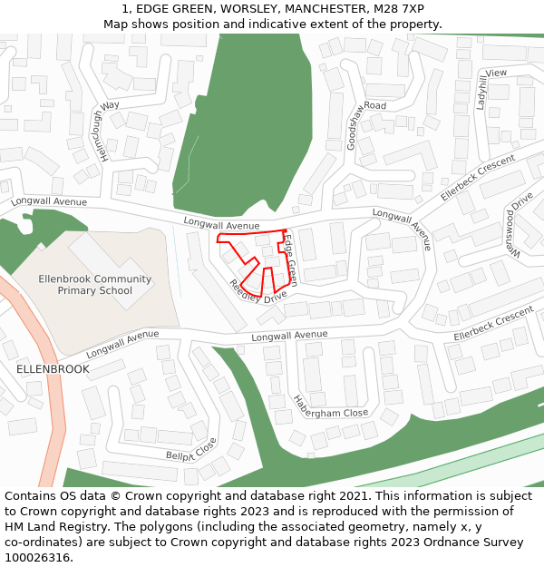 1, EDGE GREEN, WORSLEY, MANCHESTER, M28 7XP: Location map and indicative extent of plot