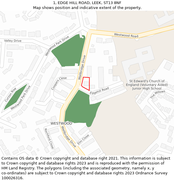 1, EDGE HILL ROAD, LEEK, ST13 8NF: Location map and indicative extent of plot