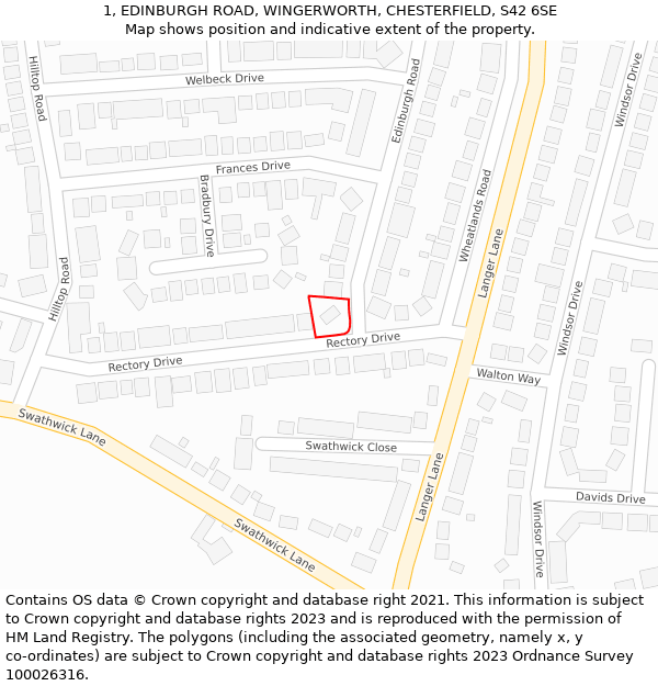 1, EDINBURGH ROAD, WINGERWORTH, CHESTERFIELD, S42 6SE: Location map and indicative extent of plot