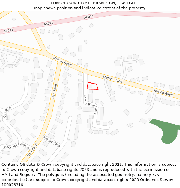 1, EDMONDSON CLOSE, BRAMPTON, CA8 1GH: Location map and indicative extent of plot