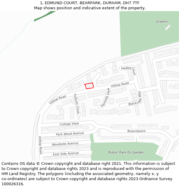 1, EDMUND COURT, BEARPARK, DURHAM, DH7 7TF: Location map and indicative extent of plot