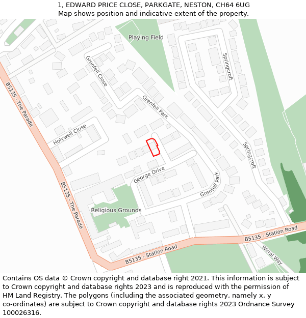 1, EDWARD PRICE CLOSE, PARKGATE, NESTON, CH64 6UG: Location map and indicative extent of plot