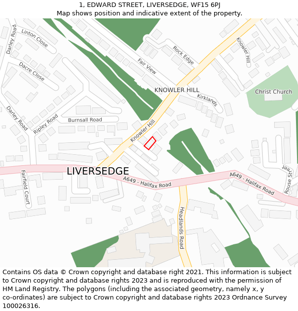 1, EDWARD STREET, LIVERSEDGE, WF15 6PJ: Location map and indicative extent of plot