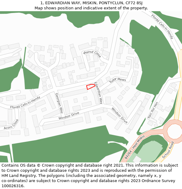 1, EDWARDIAN WAY, MISKIN, PONTYCLUN, CF72 8SJ: Location map and indicative extent of plot