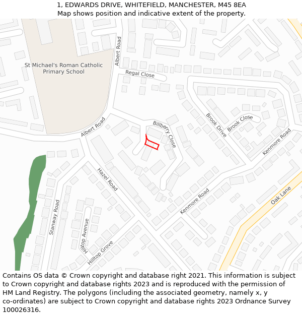 1, EDWARDS DRIVE, WHITEFIELD, MANCHESTER, M45 8EA: Location map and indicative extent of plot