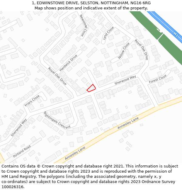 1, EDWINSTOWE DRIVE, SELSTON, NOTTINGHAM, NG16 6RG: Location map and indicative extent of plot