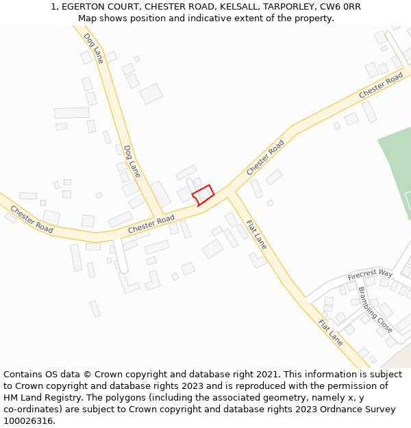 1, EGERTON COURT, CHESTER ROAD, KELSALL, TARPORLEY, CW6 0RR: Location map and indicative extent of plot
