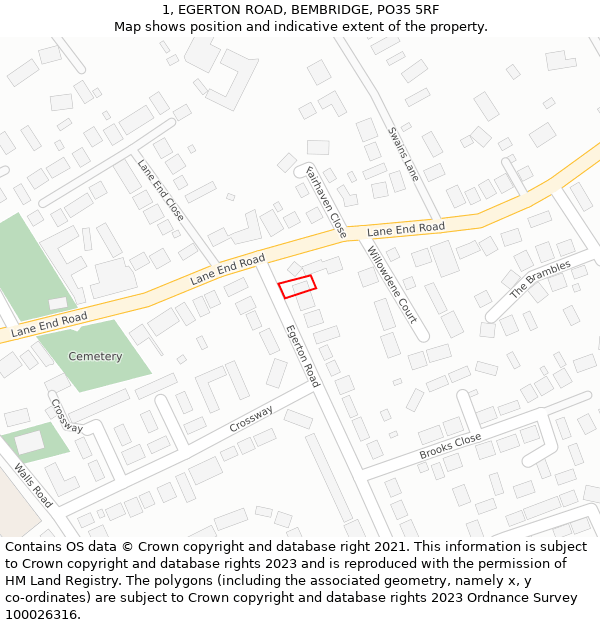 1, EGERTON ROAD, BEMBRIDGE, PO35 5RF: Location map and indicative extent of plot
