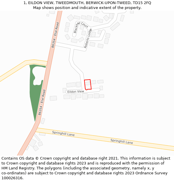 1, EILDON VIEW, TWEEDMOUTH, BERWICK-UPON-TWEED, TD15 2FQ: Location map and indicative extent of plot