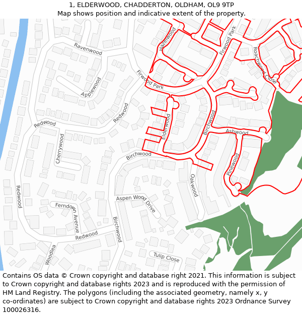 1, ELDERWOOD, CHADDERTON, OLDHAM, OL9 9TP: Location map and indicative extent of plot